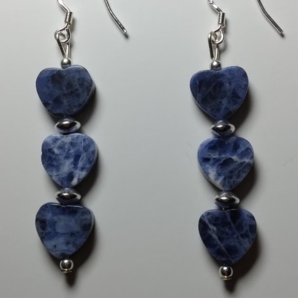 Handmade Sodalite Heart Earrings - Picture 3 of 4